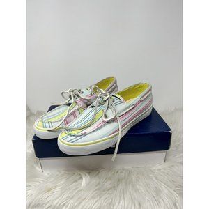 Sperry Topsider Bahama Pink Lime Striped Boat Shoes Women's Sz 9